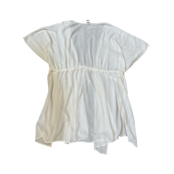 Plus Size XXL-XXXL Sheer Swim Cover-Up Neutral Striped Drawstring Beachwear - Picture 4 of 9